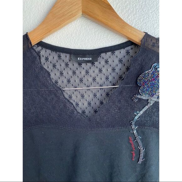 EXPRESS | 90s Vintage Long Sleeve Mesh Blouse - Picture 4 of 5